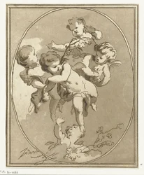 Cinco putti con sprays de flores