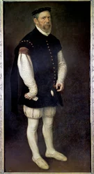Retrato de cuerpo entero de Pejeron, bufón del Conde de Benavente. Pintura de Antonio Moro (1517-1575) Siglo XVI. Madrid, Museo del Prado