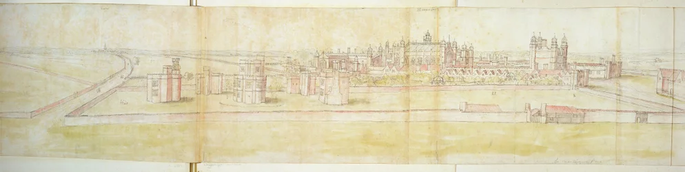 Palacio de Hampton Court desde el norte, c.1544