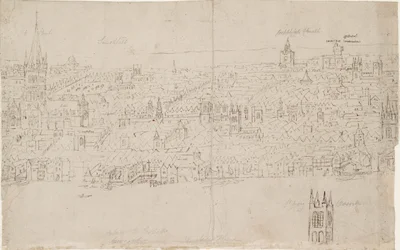 Panorama de Londres visto desde Southwark: Catedral de San Pablo, 1554