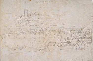 Hoja de estudios de los Palacios de Hampton Court, Richmond y alrededores, c1560s