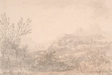 Estuario con castillo y pueblo