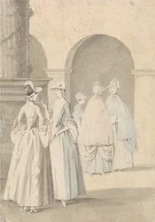 Damas Junto a una Columna y un Arco