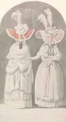 Dos mujeres con extravagantes sombreros de plumas