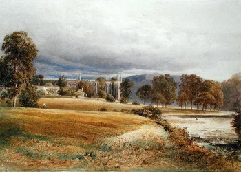 Abadía de Bolton desde el río Wharfe, vista sur, c.1825 (acuarela sobre papel)