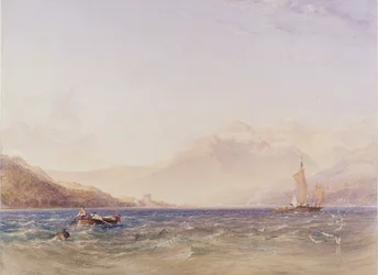 La cabeza de Loch Fyne, con el castillo de Dindarra, 1850