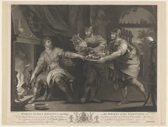 Manius Curius Dentatus weigert de geschenken van de Samnieten Marcus Curius Dentatus rechazando los sobornos de los samnitas (título sobre el objeto)