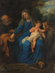 La Sagrada Familia con una santa en adoración, c.1630-1650 (óleo sobre lienzo)