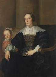 Alemán: Bildnis der Anna van Thielen, Gattin des Malers Theodoor Rombouts, mit ihrer Tochter Anna Maria Retrato de Anna van Thielen, esposa del pintor Theodor Rombouts con su hija Anna Maria