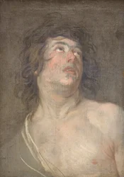 Cabeza de estudio de un joven mirando hacia arriba. San Sebastián