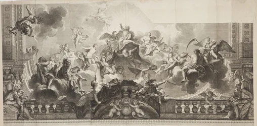 Diseño del Panel Central del Techo de la Gran Galería del Palais Royal, grabado por Nicolas Henri Tardieu