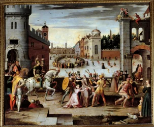 Arresto y tortura de Thomas More (1478-1535) filósofo inglés y canciller. El rey Enrique VIII exigió a los sacerdotes y a Thomas More, luego a otros laicos, un juramento reconociendo la supremacía espiritual del rey. More, al negarse, fue encarcelado en la