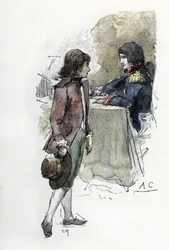 El hijo de Josefina, Eugenio de Beauharnais (1781-1824) reclama la espada de su padre Alexandre de Beauharnais a su yerno Napoleón Bonaparte (1769-1821) (El joven Eugenio de Beauharnais pide la espada de su padre Alexandre de Beauharnais a Napoleón Bon