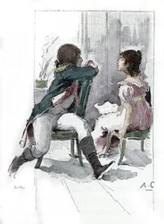 Portrait of Napoleon Bonaparte (1769-1821) with his fiancee Desiree Clary (1777-1860) c. April 1795 (Retrato de Desiree Clary en el momento de su compromiso con Napoleón Bonaparte, abril de 1795) Dibujo de Antoine Calbet extraído de "Napoleon et les femmes