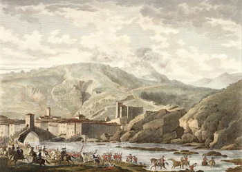 La Batalla de Millesimo, 25 Germinal, Año 4 (abril 1796) grabado por Jean Duplessi-Bertaux (1747-1819)