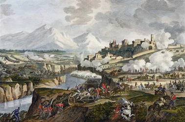 La batalla de Roveredo, 18 Fructidor, Año 4 (septiembre 1796) grabado por Jean Duplessi-Bertaux (1747-1819)