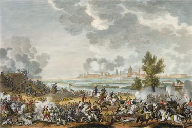 La batalla de S. Giorgio di Mantova, 29 Fructidor, Año 4 (septiembre 1796) grabado por Jean Duplessi-Bertaux