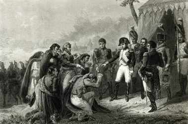 Los españoles derrotados postrados ante Napoleón antes de su entrada en Madrid, diciembre de 1808