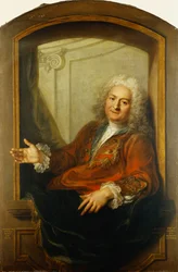 Retrato de Monsieur Dupille, medio cuerpo, con una túnica sentado en el borde de una ventana, 1733