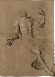 Estudio de un desnudo masculino sentado, para Baco