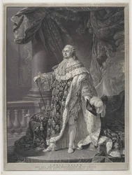 La coronación - Retrato del rey Luis XVI con las insignias de la coronación, grabado por Charles-Clément Bervic (1756-1822)