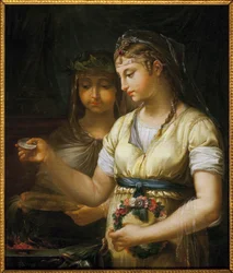 Dos vestales preparando un sacrificio. Pintura de Antoine Francois (Antoine-François) Callet (1741-1823), óleo sobre lienzo