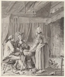 Pareja elegante almorzando en una cabaña de campo