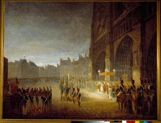 La bendición de las banderas en la Plaza de la Catedral de Notre Dame de París en 1804