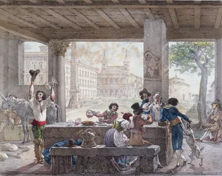 Posada en Roma, grabado por François Alexandre Villain (1798-1884) c.1820-30