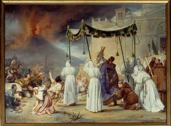 Procesión de San Jenaro en Nápoles durante una erupción del Vesubio