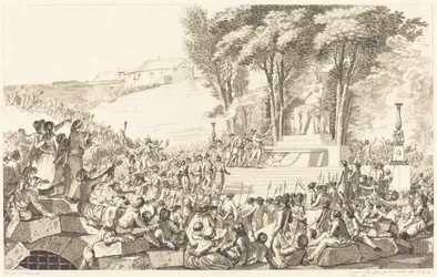 La Fuente de la Regeneración sobre los escombros de la Bastilla, el 10 de abril de 1793
