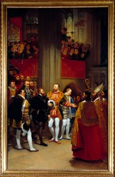 Carlos V recibido por Francisco I en la abadía de Saint Denis en 1540