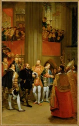El emperador Karl V recibido por el rey Francois I en la abadía de St.Denis ...