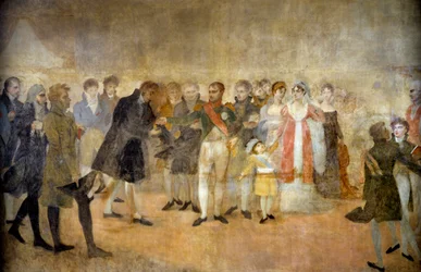 El emperador Napoleón I visita el Salón del Louvre y distribuye a los artistas las cruces de la Legión de Honor 22/10/1808 Pintura de Antoine Jean Gros siglo XIX Dim. 3,5x6,4 m