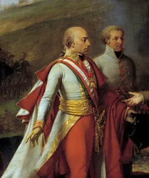 Entrevista de Napoleón I y Francisco II en Sarutschitz en Moravia después de la Batalla de Austerlitz, 4/12/1805. Detalle representando a Francisco II de Austria y Juan I de Liechtenstein.