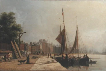 Muelle por la mañana, Le Havre, c.1853 (óleo sobre lienzo)