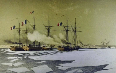 Rompehielos en el Limán del Dniéper para el paso de baterías flotantes, 1855-1856, 1860