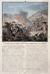 Combate cerca de Friburgo, 1643, grabado por Jean Baptiste Morret (fl.1790-1820), 1787