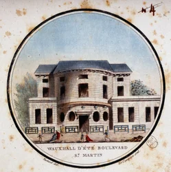 Halle aux calves, bulevar Saint Martin. En vistas pintorescas de los principales edificios de París por Sergeant
