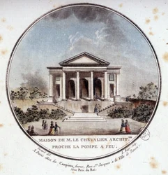 Maison de Monsieur le Chevalier, arquitecto, París. En vistas pintorescas de los principales edificios de París por Sergeant