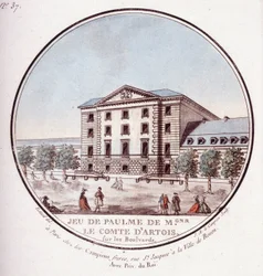 Juego de palma del conde de Artois en los bulevares. En vistas pintorescas de los principales edificios de París por Sergeant