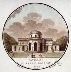 Pabellón del Palais Bourbon, París. En vistas pintorescas de los principales edificios de París por Sergeant
