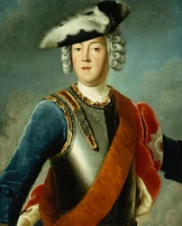 Retrato de un Caballero, Se Dice que es August William, Medio Cuerpo, Vestido con una Chaqueta Azul, Camisa Blanca y Placa de Pecho de Armadura