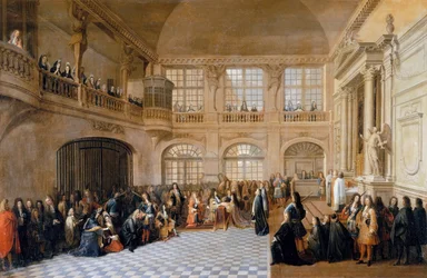 Luis XIV recibiendo el juramento del Marqués de Dangeau, Gran Maestre de la Orden de San Lázaro