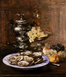 Bodegón con ostras. Pintura de Antoine Vollon (1833-1900) Colección particular.