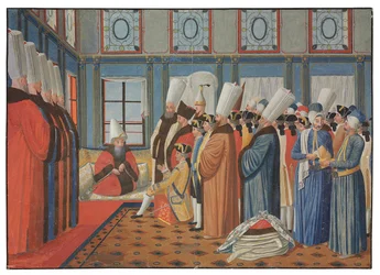 La presentación del Conde de Vergennes, embajador de Luis XV, al Reis Effendi, Gran Visir del Sultán Otomano Uthman III el 31 de mayo de 1755