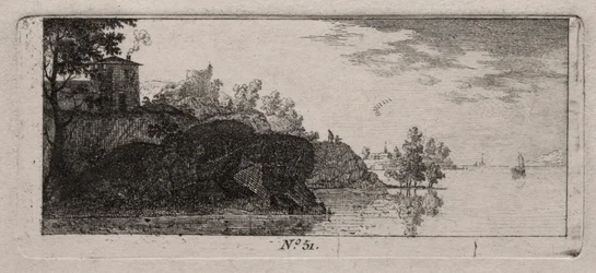 Cabaña en un promontorio rocoso junto a un río
