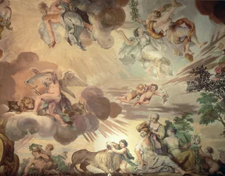 El Triunfo de la Paz sobre la Guerra, detalle de los cielos, del techo del salón principal (detalle)