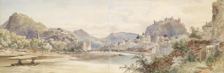 Alemán: Panorama de la ciudad de Salzburgo con la fortaleza de Hohensalzburg