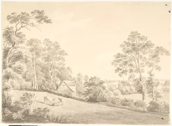 Paisaje con casa y vacas junto al Elba